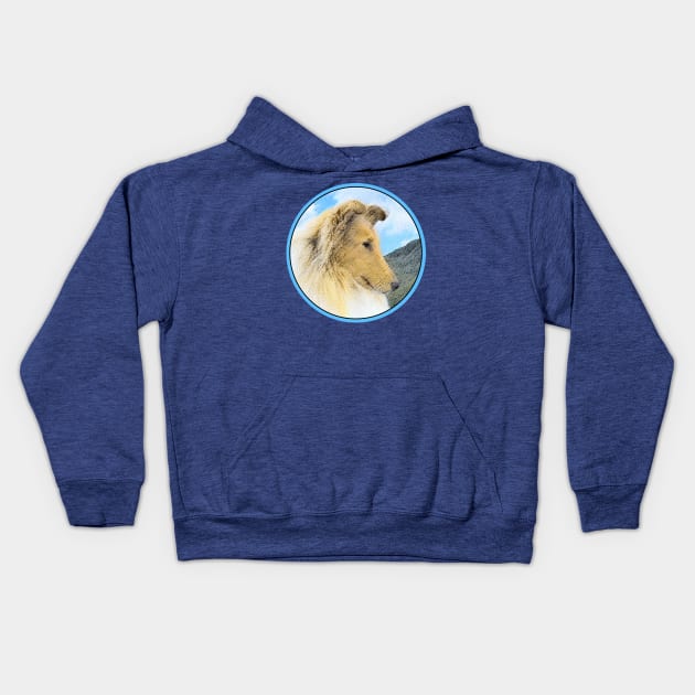 Collie in Mountains (Rough) Kids Hoodie by Alpen Designs